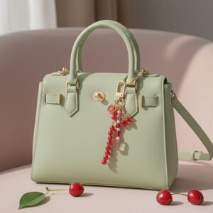 Cherry Red Designer Inspired Beaded Bag Charm Keychain